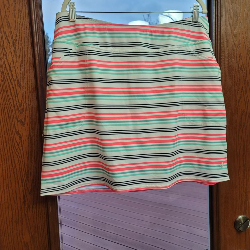 Jofit Coral, Mint & Black Striped Mini Skort